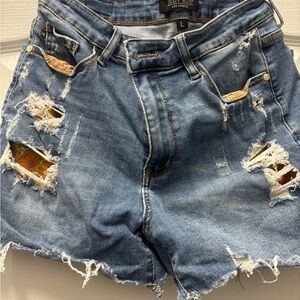 Judy Blue Distressed Denim Shorts - Blue